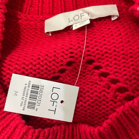 Loft Geo Pointelle Bobble Sweater Red NWT Size M Christmas Valentines Winter - Picture 7 of 9
